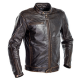 Chaqueta cuero moto hombre café