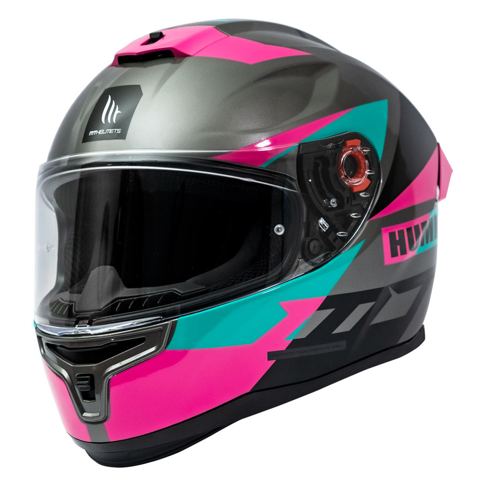 Casco de Moto MT Helmets Hummer Quo C9 Rosa Brillo Pantalla Dark