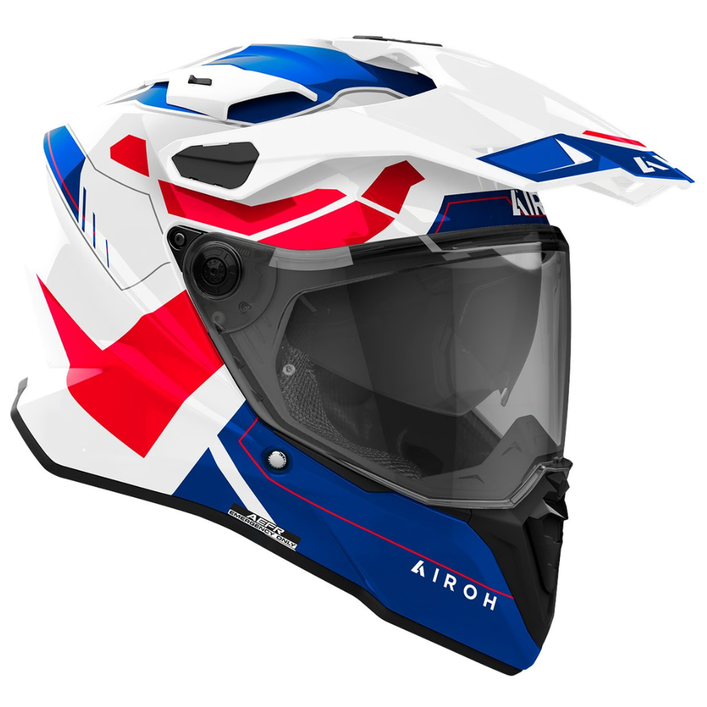 Casco AIROH COMMANDER XS Rosso/Blu Opaco - Modulabile HPC Con Visiera E Frontino, Omologato ECE 2205