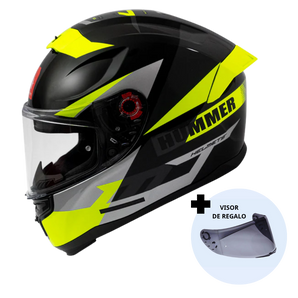 Casco de Moto MT Helmets Hummer Quo B13 Amarillo Fluor Brillo + Pantalla Dark
