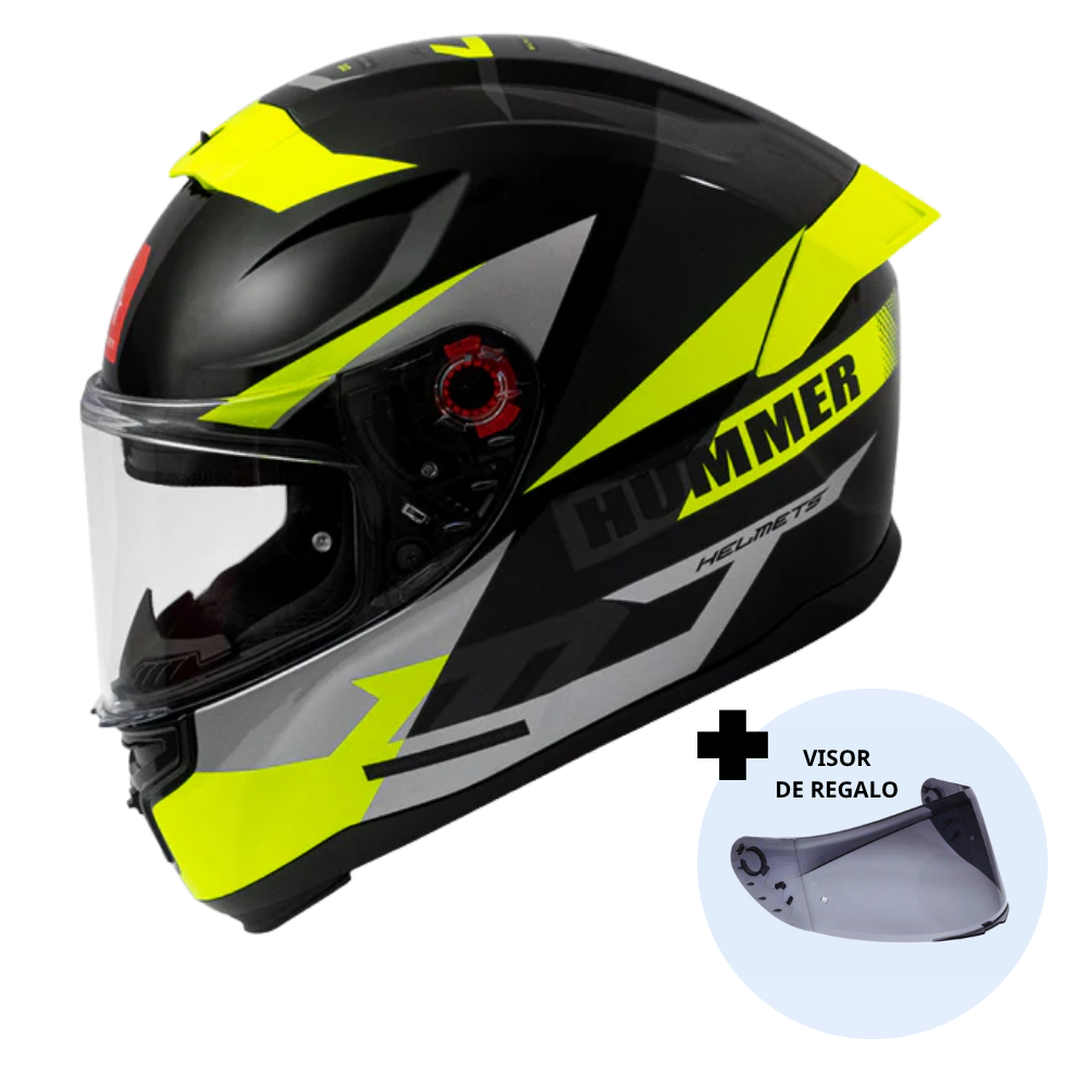 Casco de Moto MT Helmets Hummer Quo B13 Amarillo Fluor Brillo + Pantalla Dark - XS