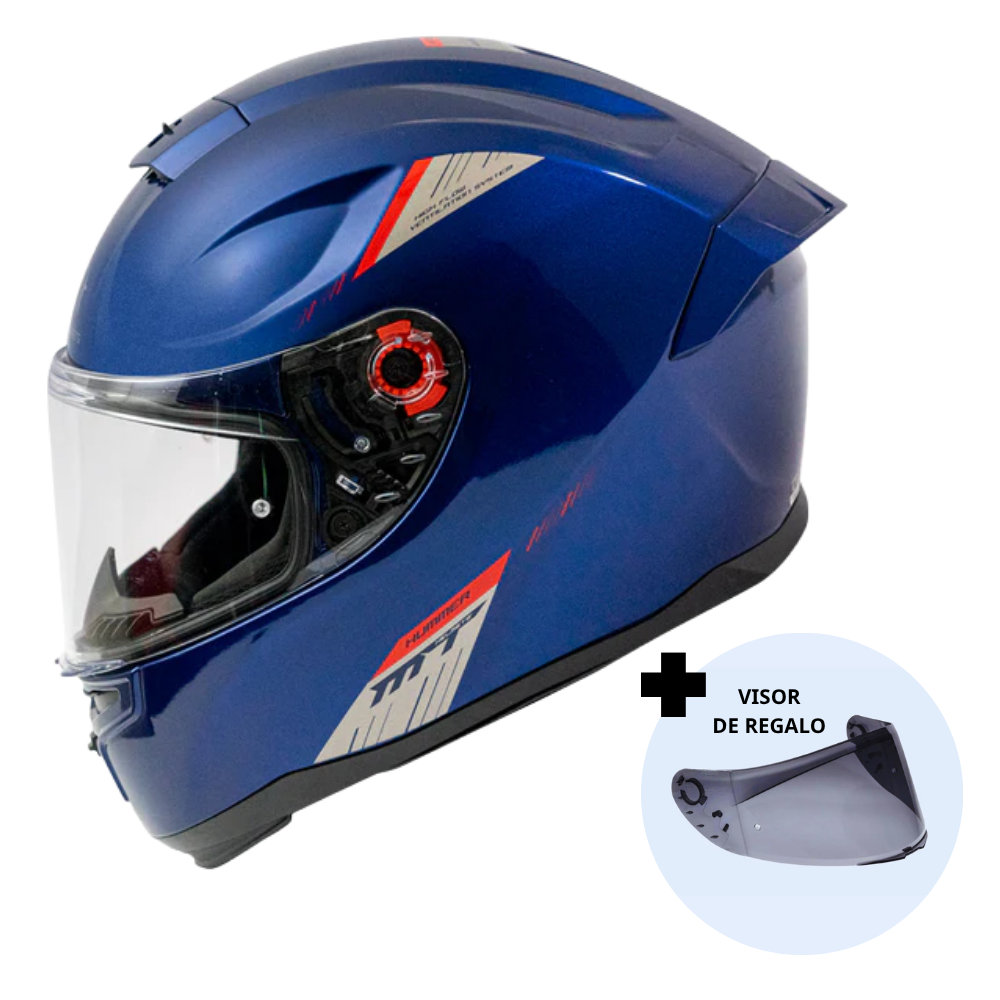 Casco de Moto MT Helmets Hummer Solid A7 Azul Brillo + Pantalla Dark - XS