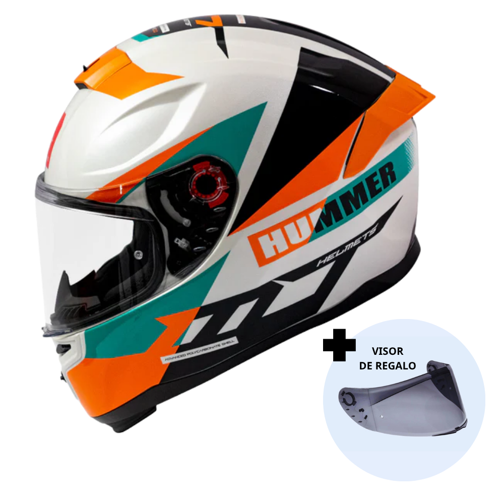 Casco de Moto MT Helmets Hummer Quo A0 Blanco/Perla Brillo + Pantalla Dark - XS
