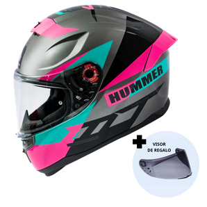 Casco de Moto MT Helmets Hummer Quo C9 Rosa Brillo + Pantalla Dark