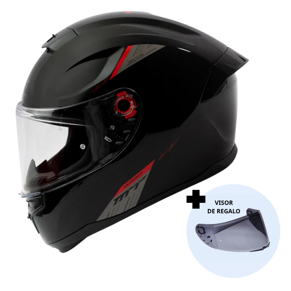 Casco de Moto MT Helmets Hummer Solid A1 Negro Brillo + Pantalla Dark - XS