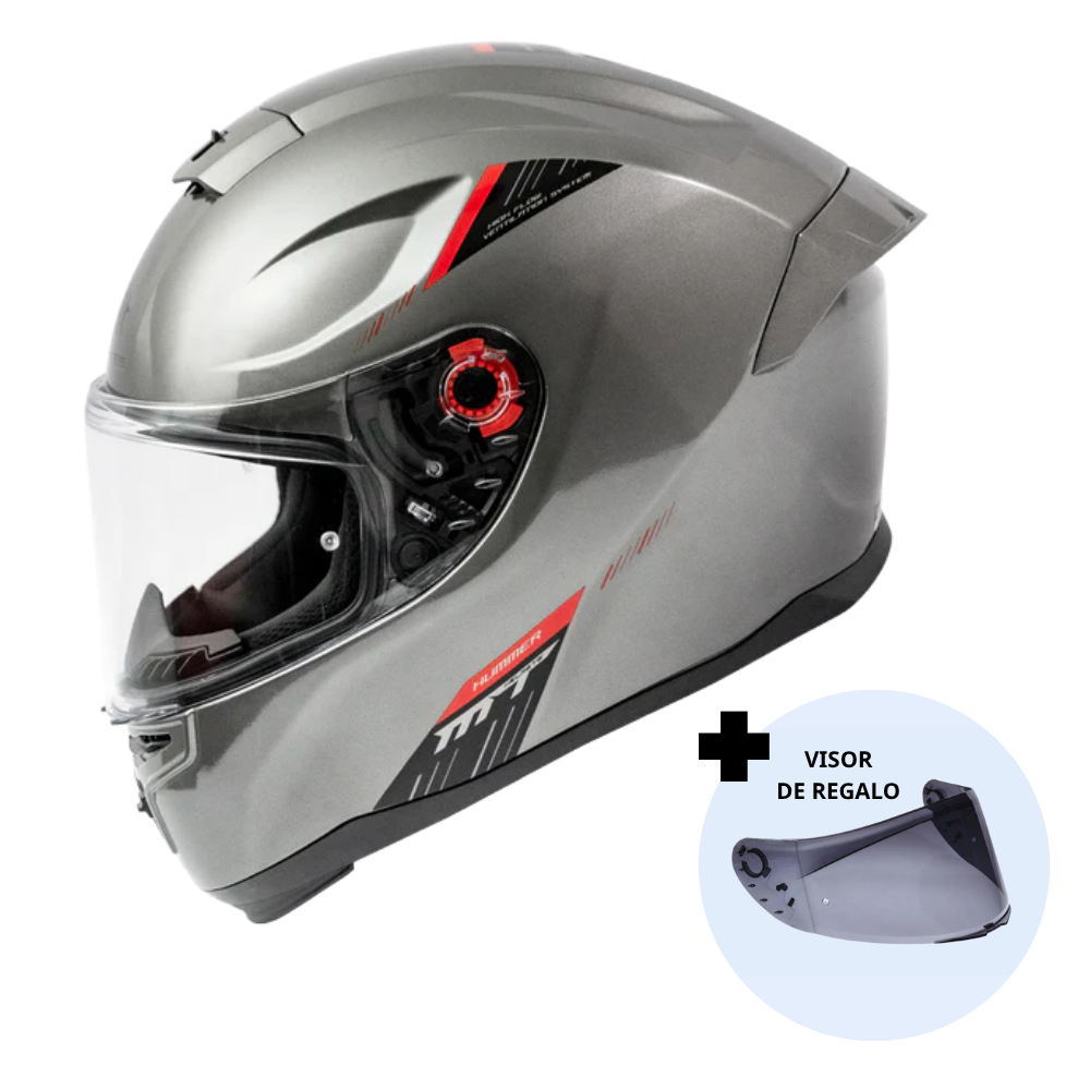 Casco de Moto MT Helmets Hummer Solid A2 Titanium Brillo + Pantalla Dark - XS