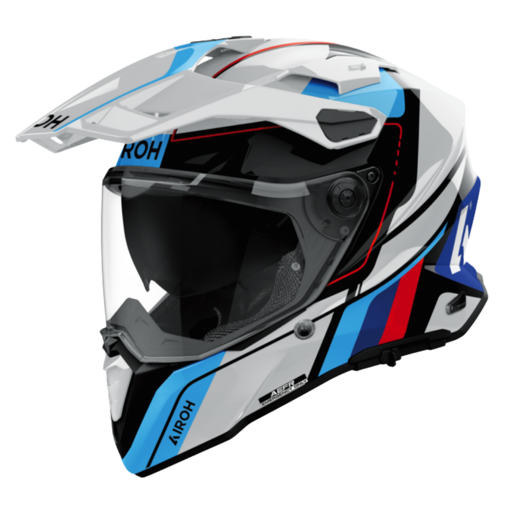 Casco Airoh Commander 2 Skip blanco con detalles azules y rojos