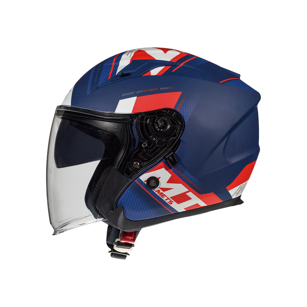 casco moto azul lado