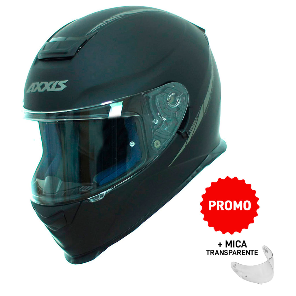 PROMO Casco Axxis Eagle SV Solid A1 Negro + Mica transparente