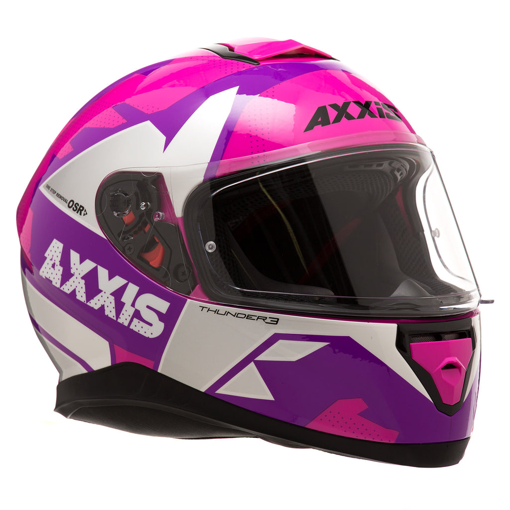 Casco de Moto Axxis Thunder 3 Torn, Blanco/Rosado/Purpura