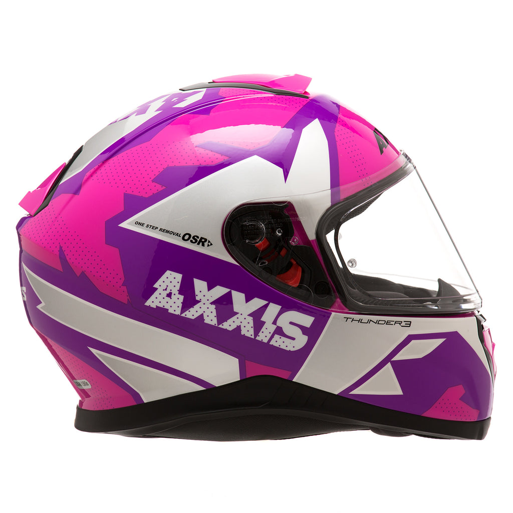 Casco de Moto Axxis Thunder 3 Torn, Blanco/Rosado/Purpura