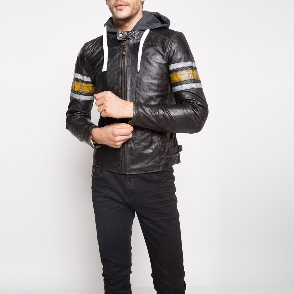  Chaquetas de moto de cuero para hombre, color negro