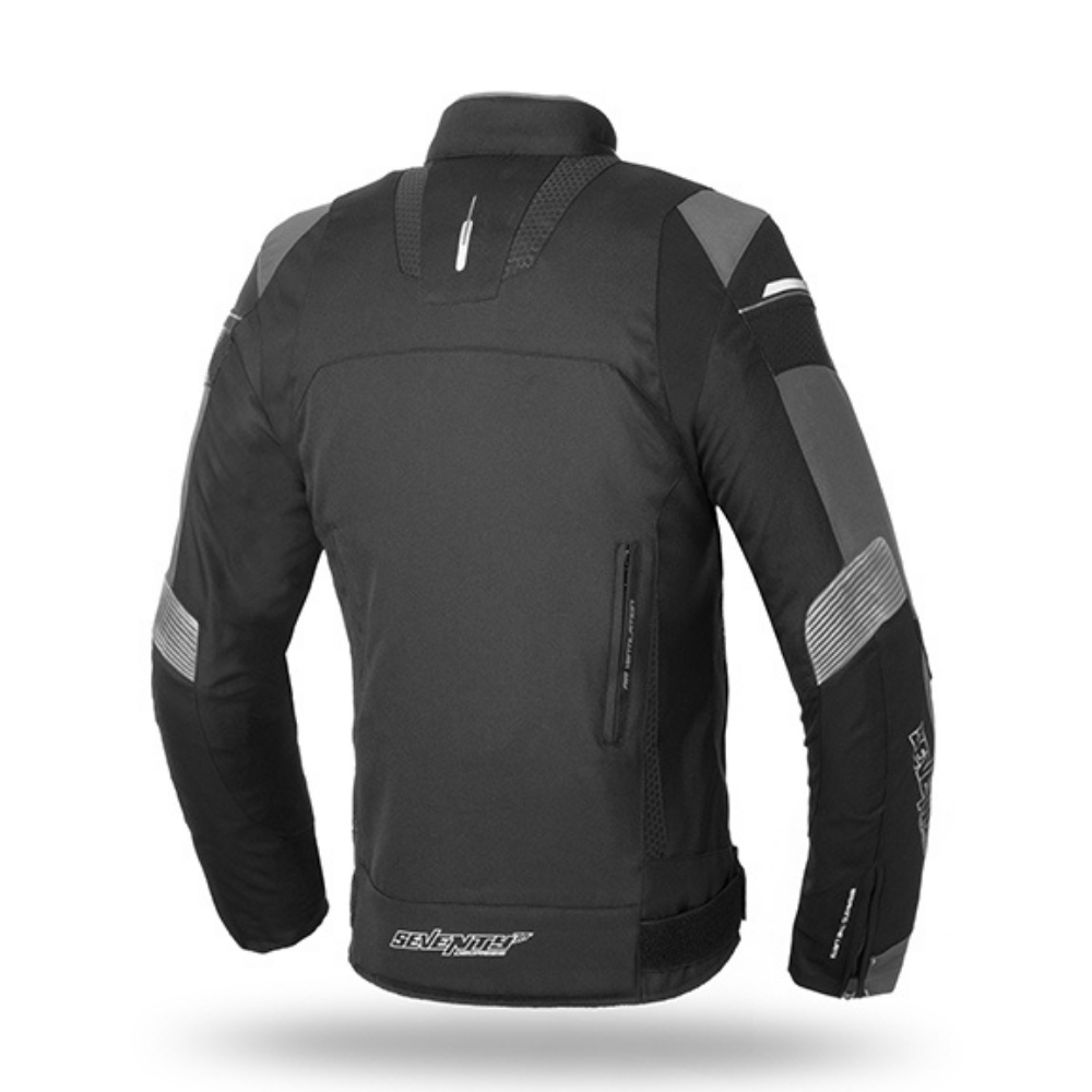 chaqueta moto negro gris