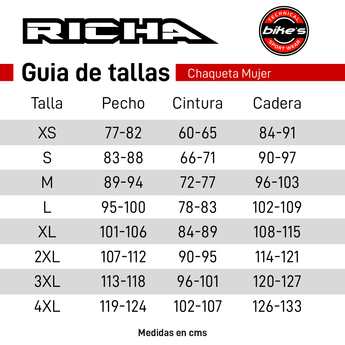 tallas chaqueta moto mujer