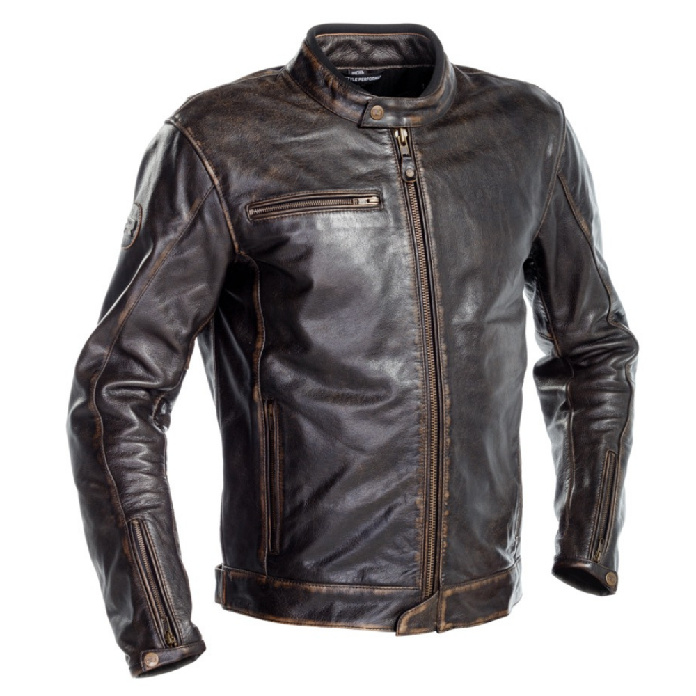 Chaqueta cuero moto hombre café