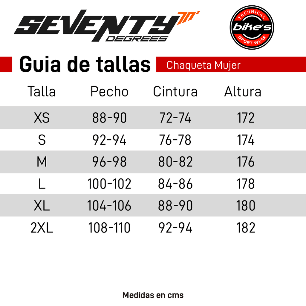 tallas chaqueta moto